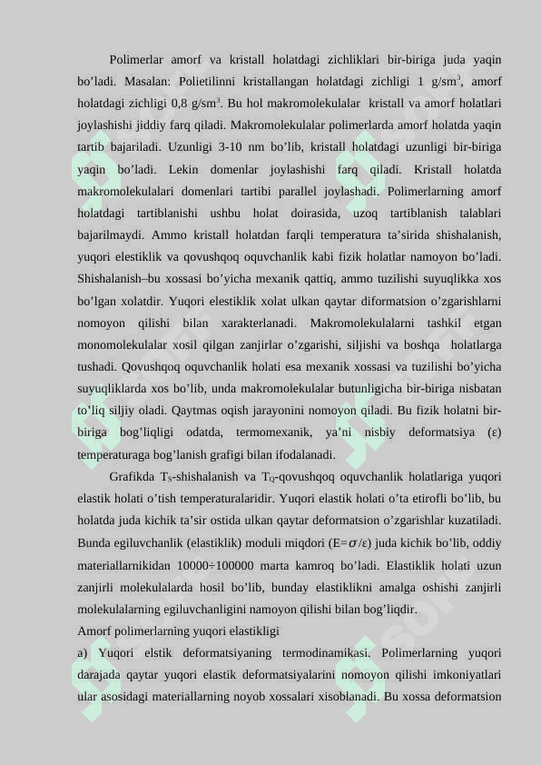 Amorf polimerlar tuzilishi va xossalari 5