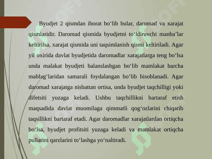 Byudjet – soliq sektorining tarkibiy tuzilishi va ular o‘rtasidagi o‘zaro bog‘liqlik. 7