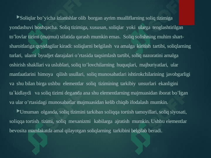SOLIQ TIZIMI VA SOLIQ SIYOSATI 2