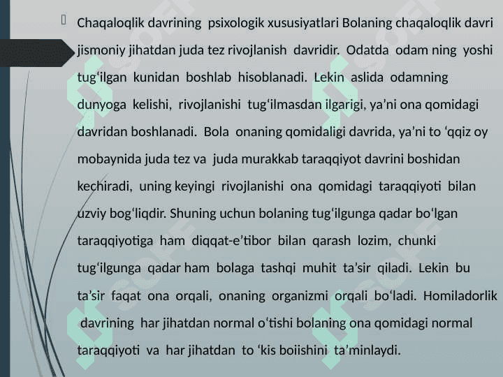 Chaqaloqlik va go’daklik davrining psixiologik xususiyatlari. 2