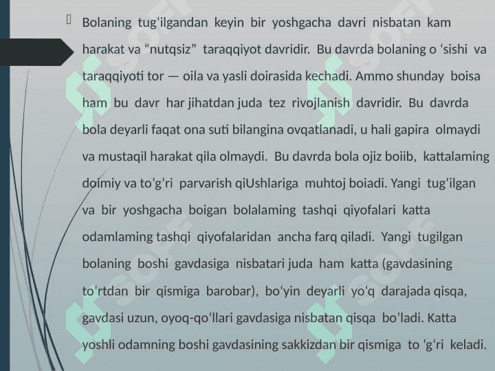 Chaqaloqlik va go’daklik davrining psixiologik xususiyatlari. 4