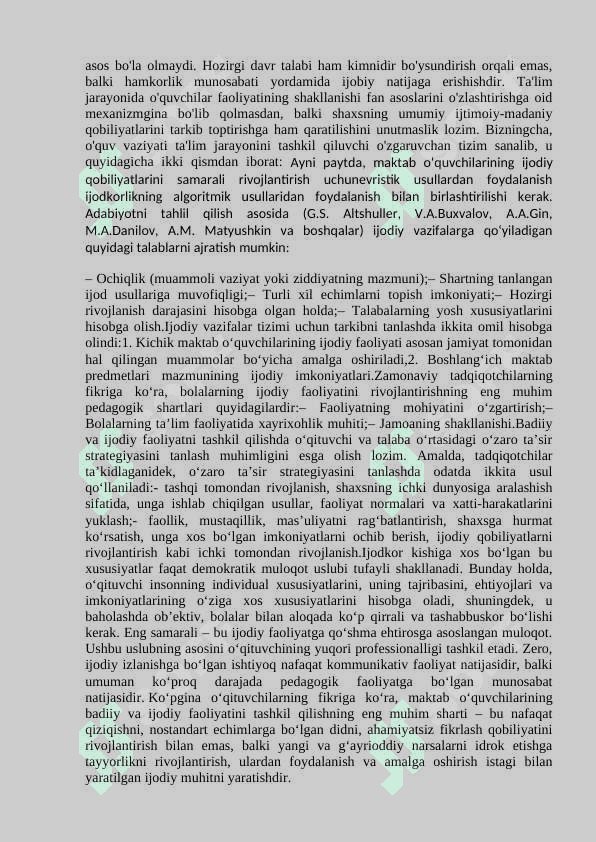 Boshlangich ta’limda o‘quvchi ijodiy faoliyatini takomillashtirish metodikasi 2