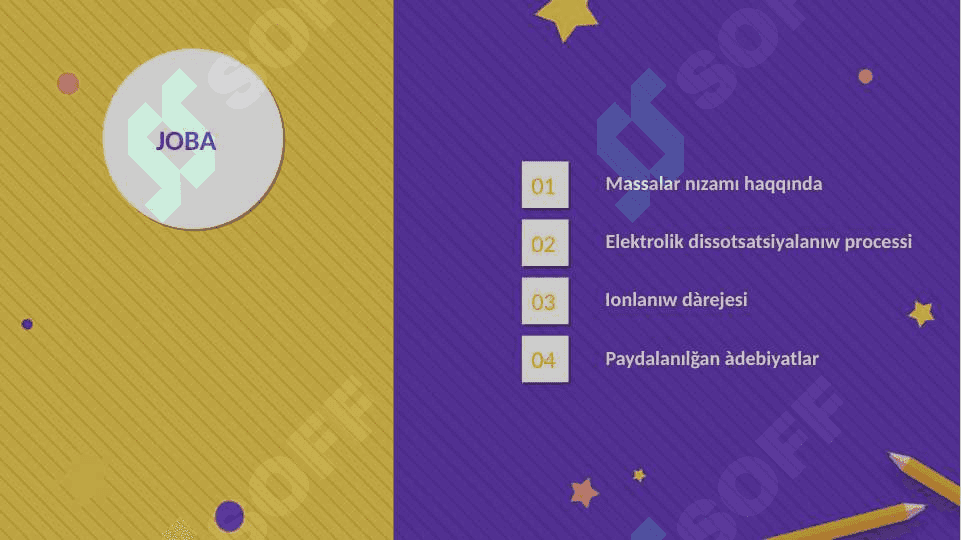 Massalar tàsiri nızamı sapa analiziniń tiykarı. Bul nizamdı elektrolitik dissotsiyalanıw processine qollanılıwı. Ionlanıw dàrejesi hàm kontantası arasındağı baylanıstı anıqlawshı teńlemeni keltirip shığarıw 2