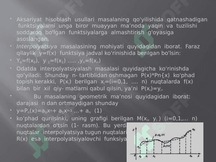 Funksiyalarini Nyuton formulalari yordamida approksimatsiyalash va egri chiziq yasash 3