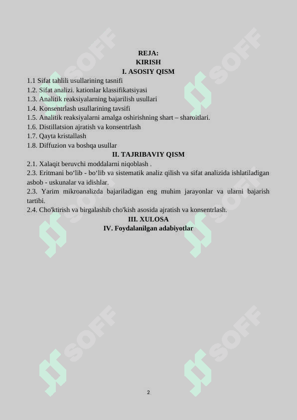 AJRATISH VA ANIQLASH (SIFAT ANALIZI) METODLARI 2
