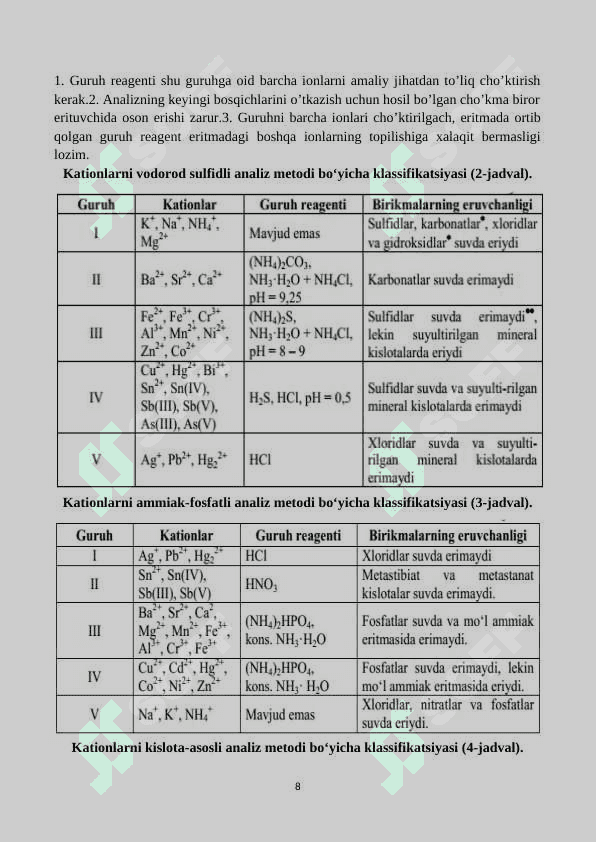 AJRATISH VA ANIQLASH (SIFAT ANALIZI) METODLARI 8