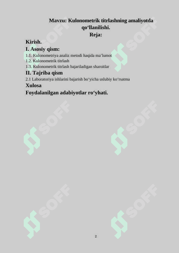 Kulonometrik titrlashning amaliyotda qoʻllanilishi 2