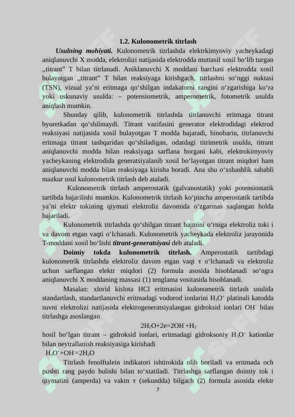 Kulonometrik titrlashning amaliyotda qoʻllanilishi 7