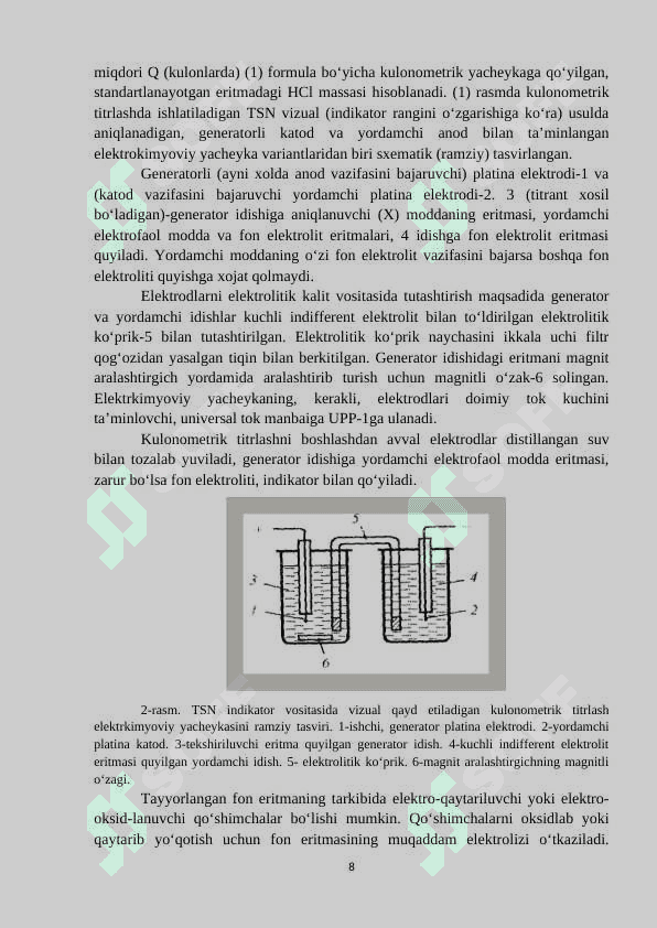 Kulonometrik titrlashning amaliyotda qoʻllanilishi 8