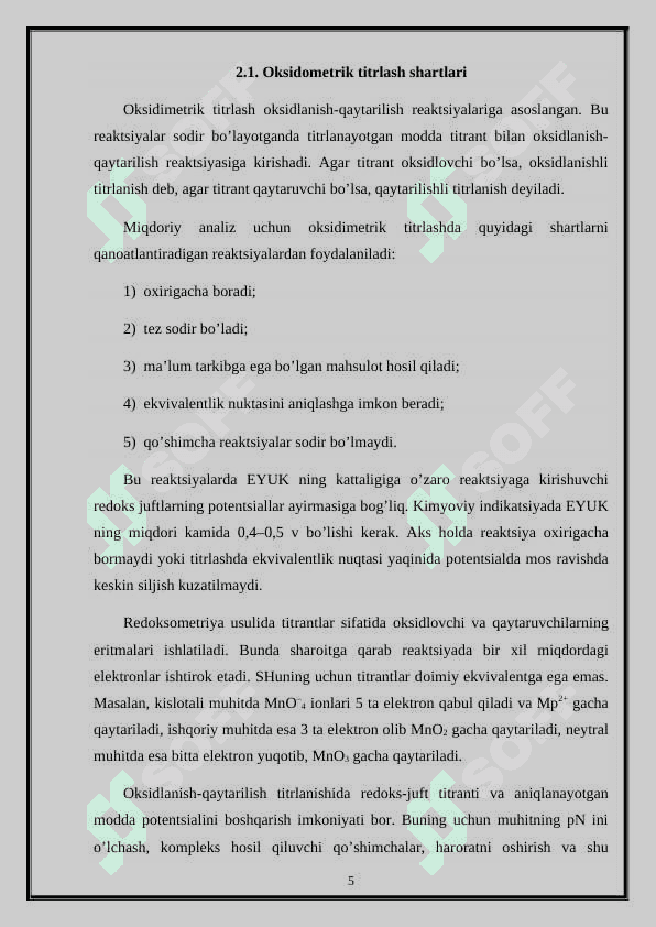 Oksidlanish-qaytarilish metodi yordamida titrlash 5