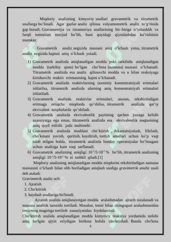 MIQDORIY ANALIZ.  NATIJALARNI  HISOBLASH 6