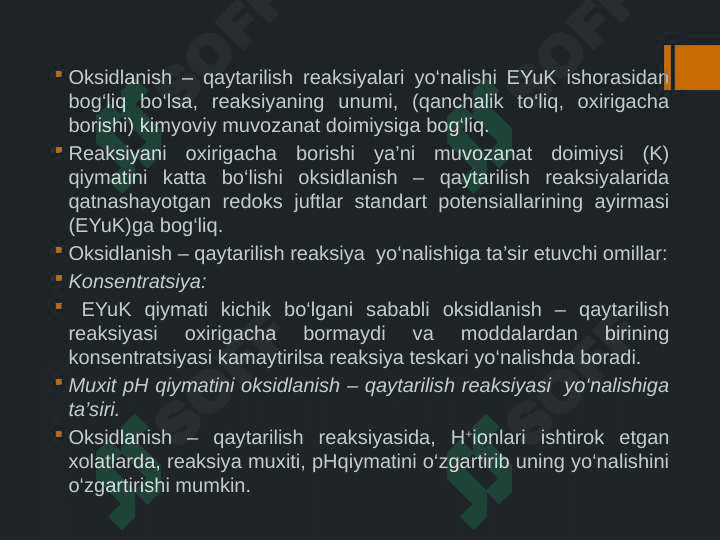 OKSIDLANISH – QAYTARILISH METODIDA QO`LLANILADIGAN INDIKATORLAR VA INDIKATOR XATOLIKLARINI XISOBLASH 5