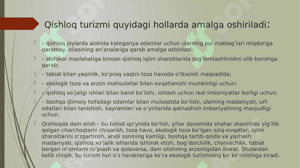 Qishloq turizmning rivojlantirish xususiyatlari 4