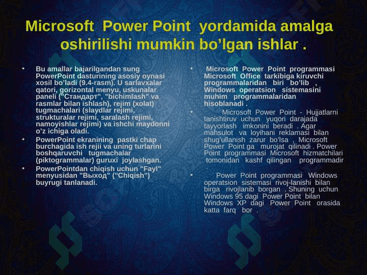 MS POWER POINT DASTURINING IMKONIYATLARI 6