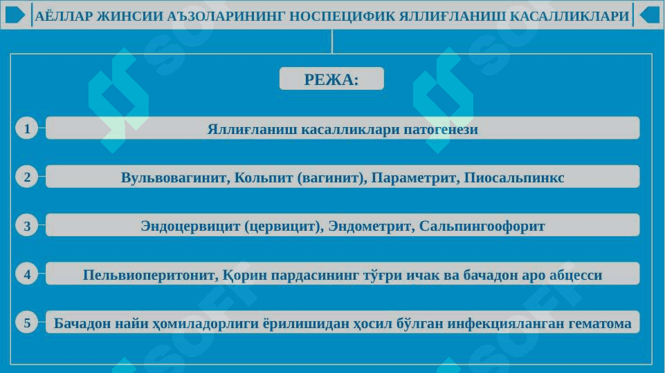АЁЛЛАР ЖИНСИИ АЪЗОЛАРИНИНГ НОСПЕЦИФИК ЯЛЛИҒЛАНИШ КАСАЛЛИКЛАРИ 2