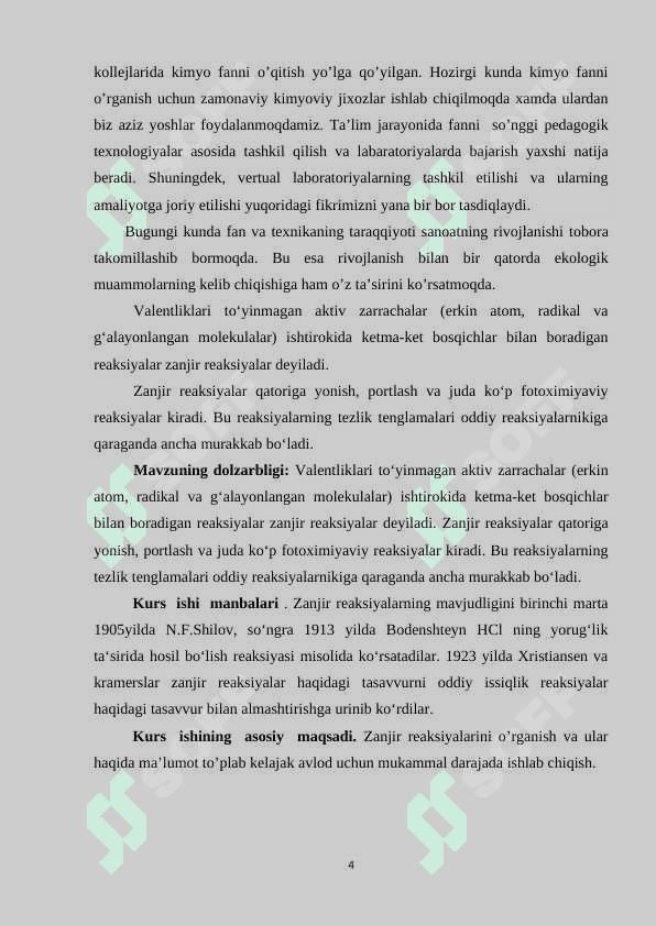 Zanjir reaksiyalari Kurs ishi 4