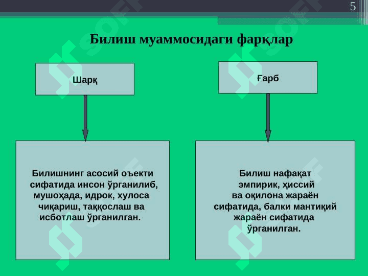 Фалсафий тафаккур эволюцияси. Қадимги давр, ўрта асрлар, уйғониш даври фалсафаси 5