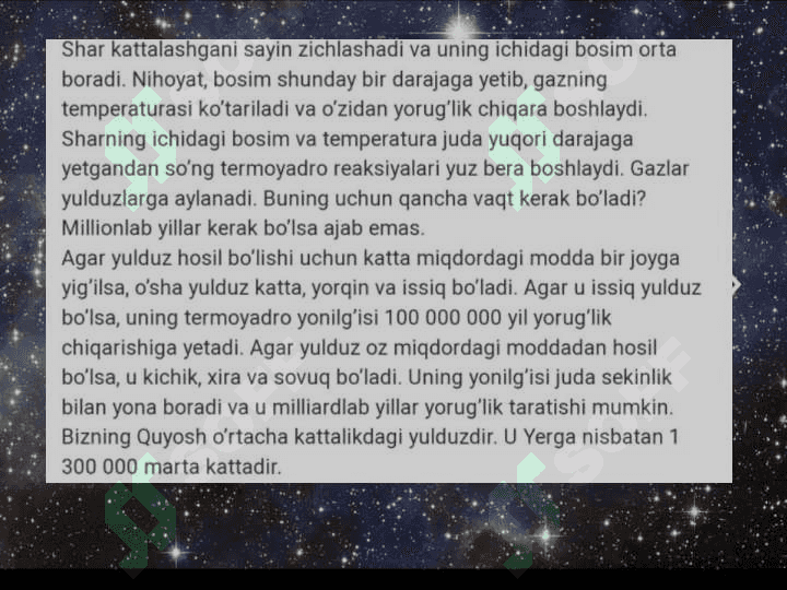 4-dars tabiatshunoslik Yulduzlar Quyosh 4