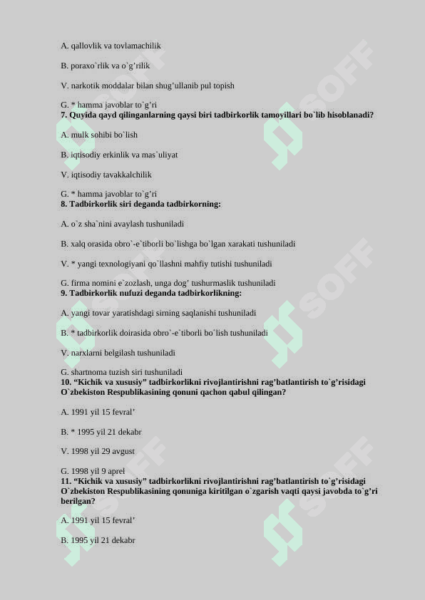 Biznes asoslari fanidan test 100 talik 2