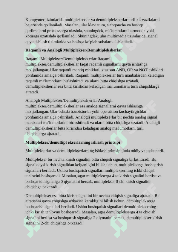 Multiplekser va Demultiplekserla.  Kompyuter Arxitekturasidagi Roli 4