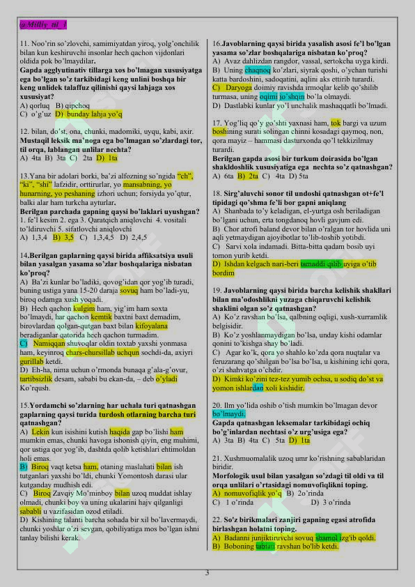 Ona tili grammatikasi boʻyicha test 3