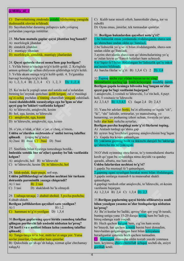 Ona tili grammatikasi boʻyicha test 4