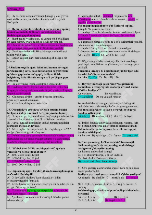 Ona tili grammatikasi boʻyicha test 5