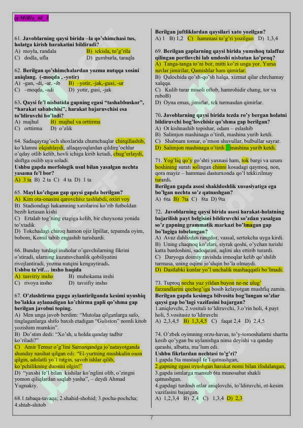 Ona tili grammatikasi boʻyicha test 7