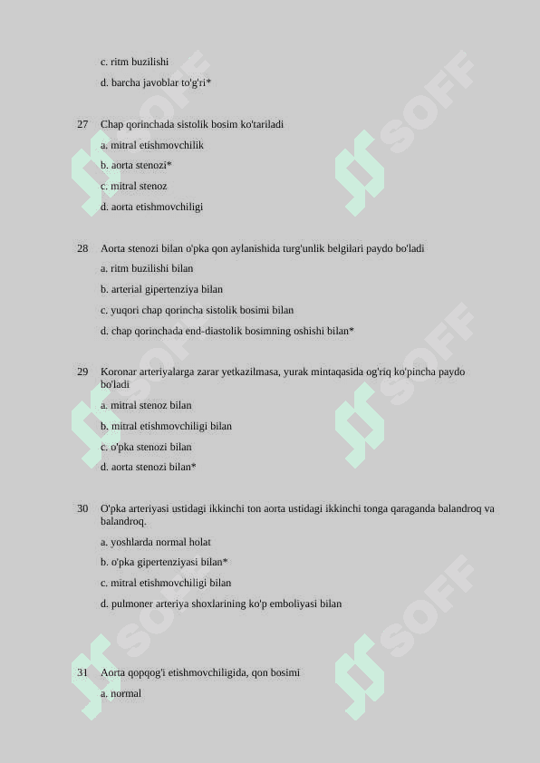 Kardioxirurgiyadan testlar to‘plami - 450 TA 6
