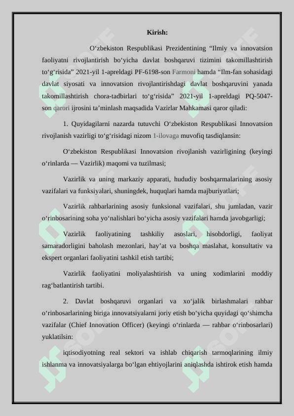 Ilmiy inovatsion faoliyatining qonuniy va normativ huquqiy asosini ahamiyati 2