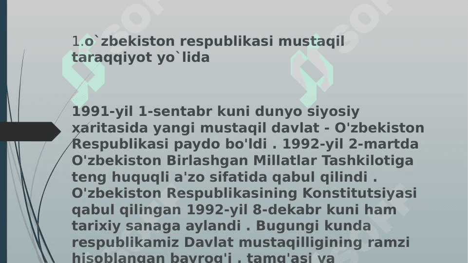 O`zbekiston respublikasi mustaqil taraqqiyot yo`lida 2