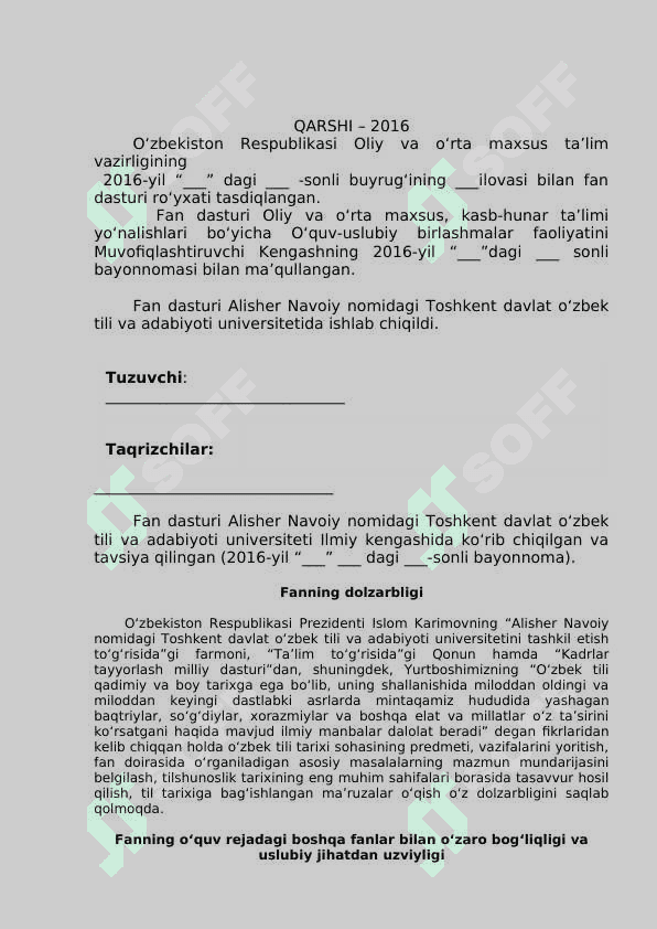 O‘ZBEK TILI TARIXI (FAN DASTURI) 2