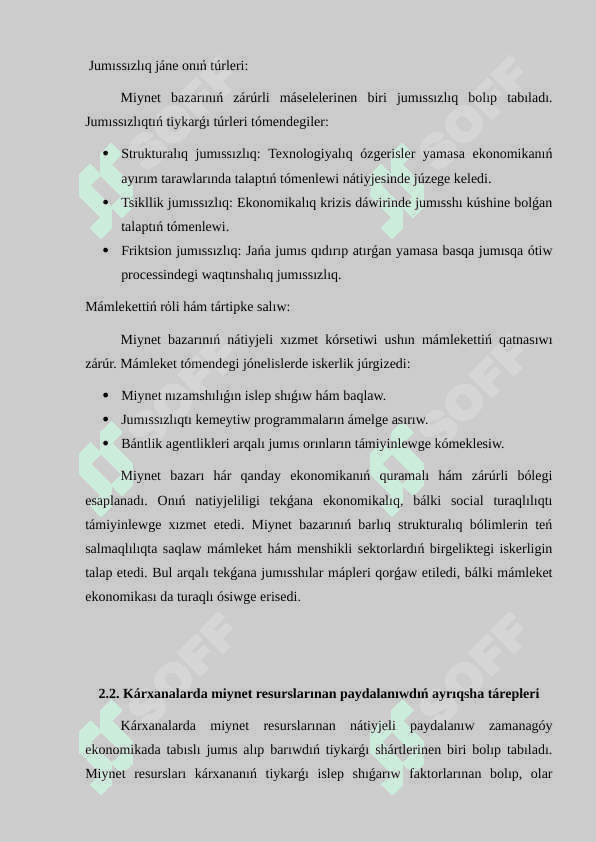 Miynet bazarı hám kárxanalarda miynet resurslarınan paydalanıw 5