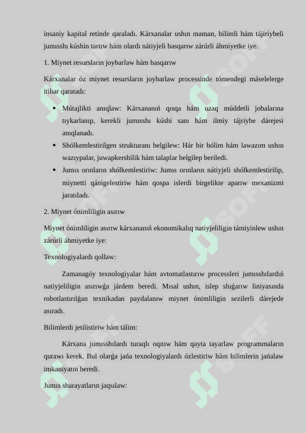 Miynet bazarı hám kárxanalarda miynet resurslarınan paydalanıw 6