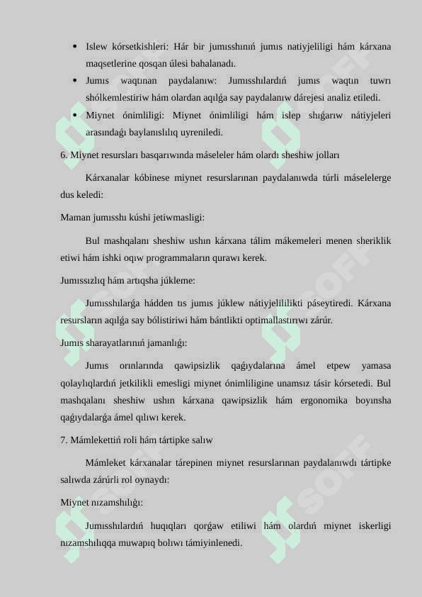 Miynet bazarı hám kárxanalarda miynet resurslarınan paydalanıw 8