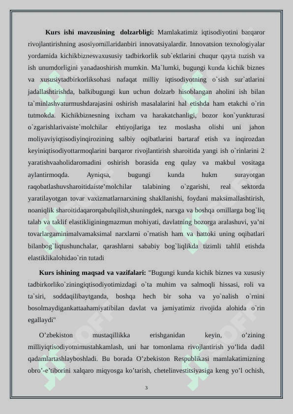 O’zbekiston Respublikasi kichik biznesni rivojlantirishning asosiy yo’nalishlari 3