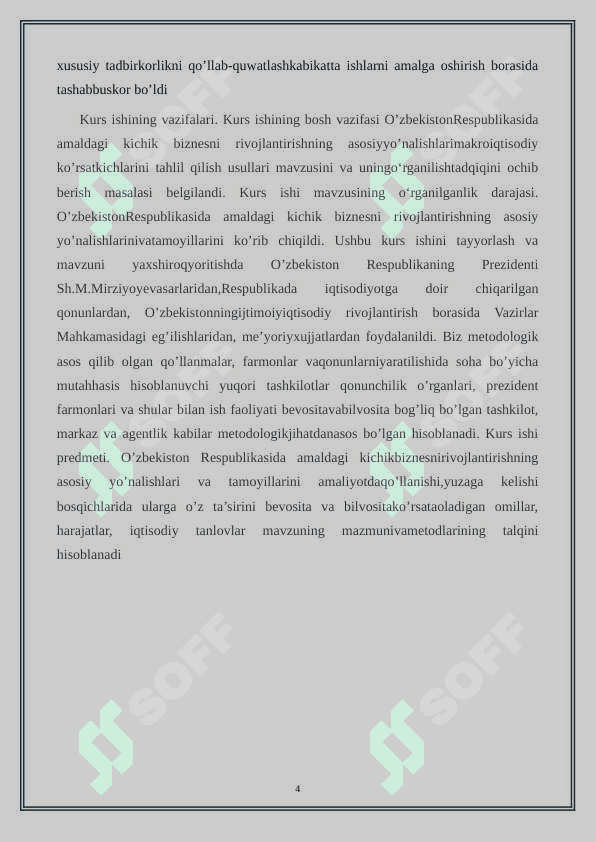 O’zbekiston Respublikasi kichik biznesni rivojlantirishning asosiy yo’nalishlari 4