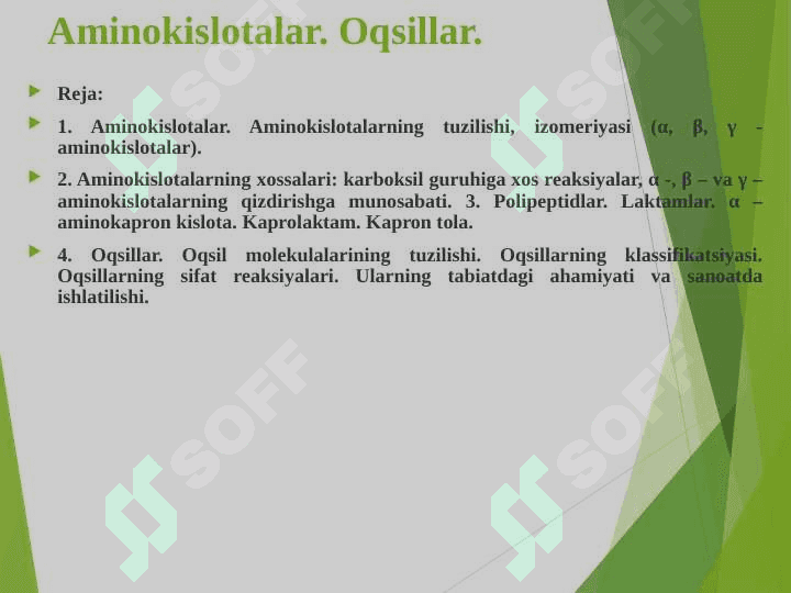 Aminokislotalar. Oqsillar 2