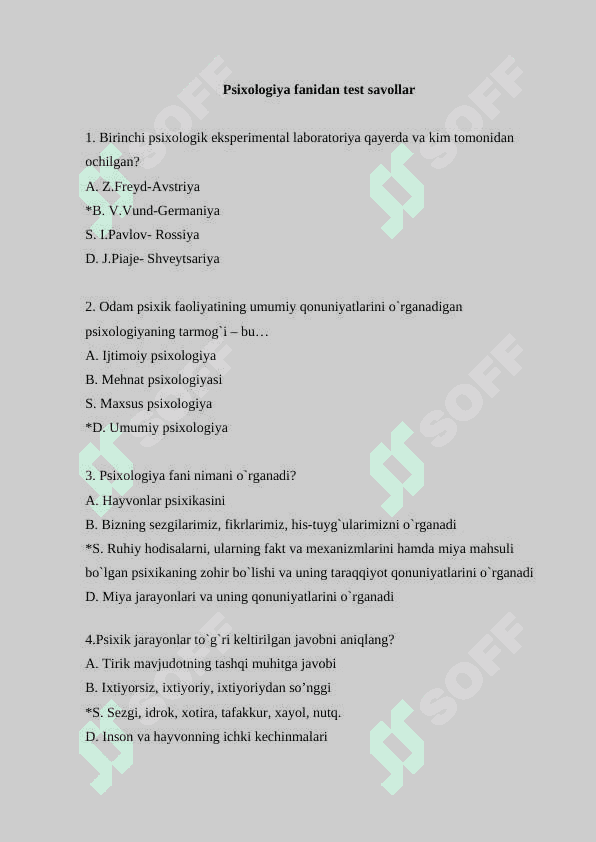 Psixologiya fanidan testlar 15 ta 2