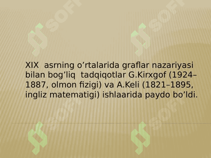 Graflar nazariyasi asoslari: graflar turlari,         uchlar, qirralar, yoylar, daraxtlar. 4