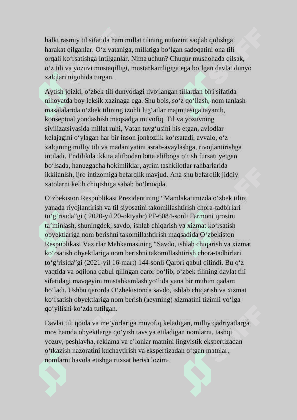 O'zbekiston respublikasi davlat tili haqidagi qonuni 4