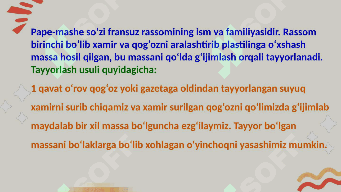 Pape-mashe usulida o'yinchoqlar yasash. Pape-mashe usulida turli buyumlar yasash 2