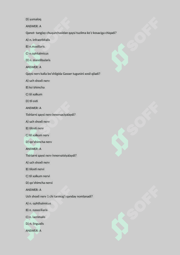 Anatomiya fanidan test - nerv sistemasi 3