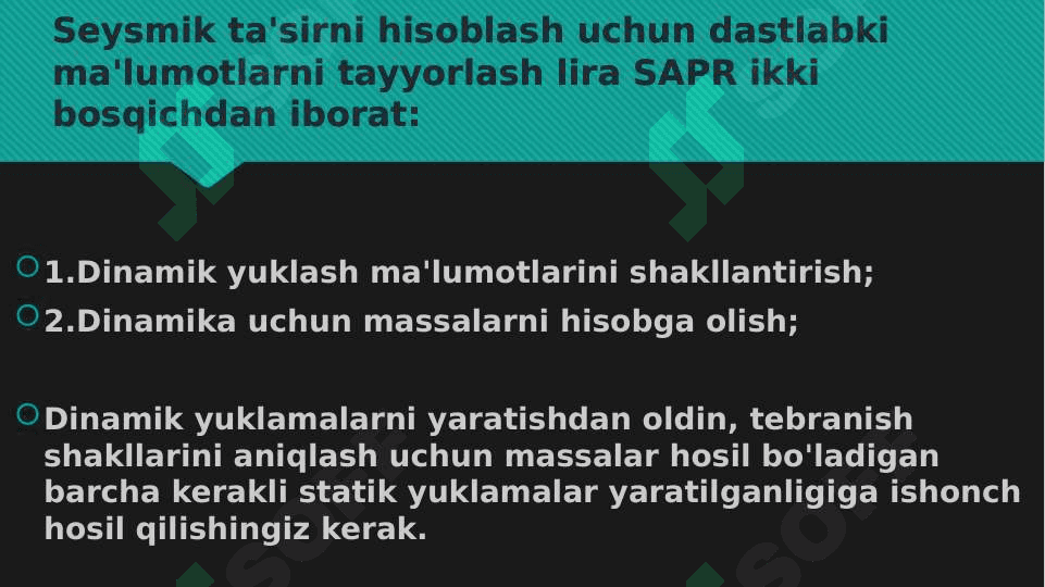 LIRA SAPR dasturida seysmikani modellashtirish 3