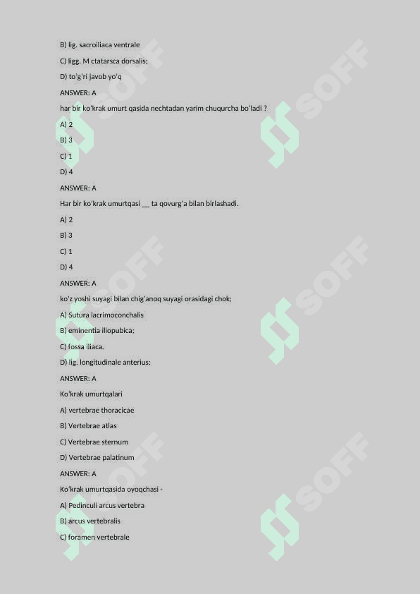 Anatomiya fanidan test - umumiy 8