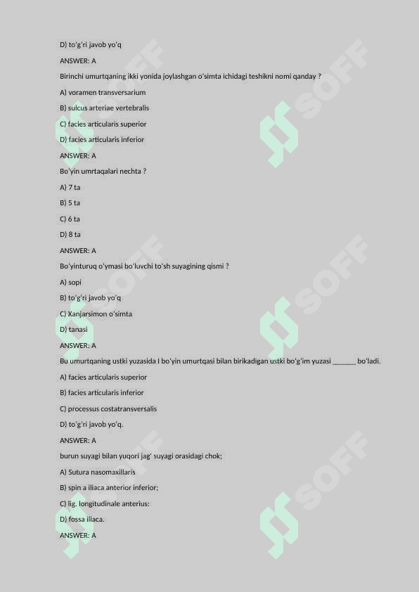 Anatomiya fanidan test - umumiy 3