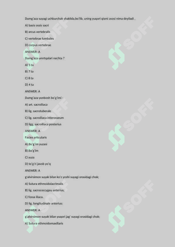 Anatomiya fanidan test - umumiy 7