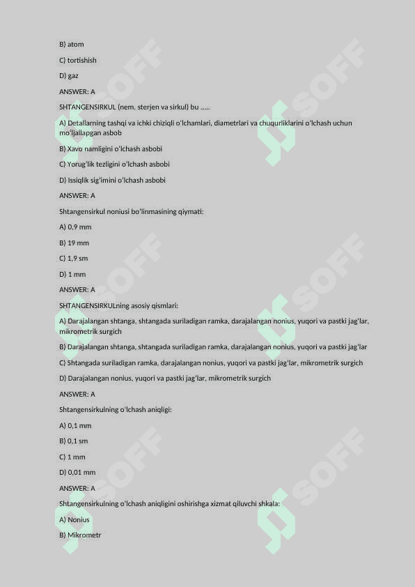 Biofizika fanidan test to'plami - Tibbiyot testlari 5