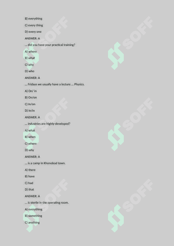 Ingliz tili fanidan testlar to'plami - Tibbiyot testlari: English language test 2