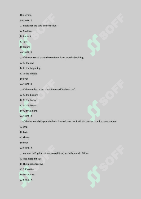 Ingliz tili fanidan testlar to'plami - Tibbiyot testlari: English language test 3